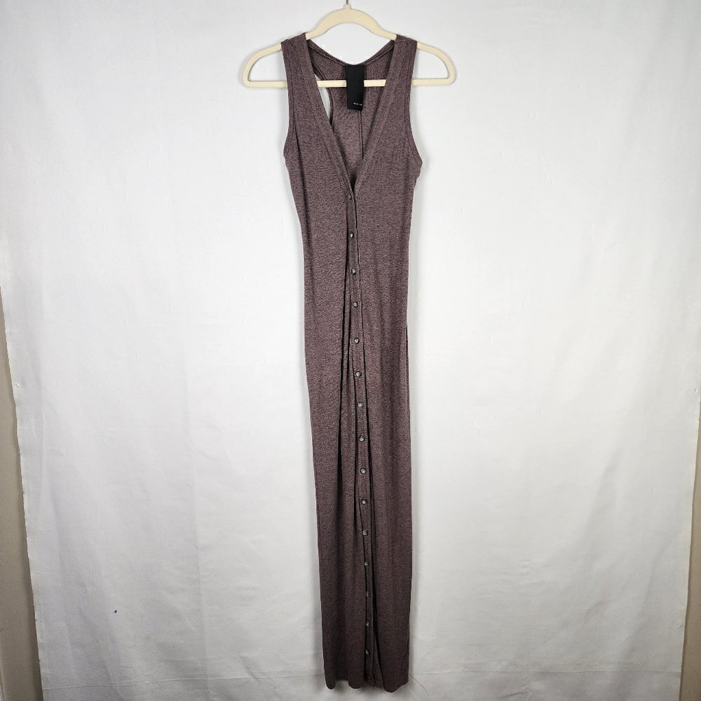 Heather Ribbed Full Button Up Bodycon Racerback Maxi‎ Dress S